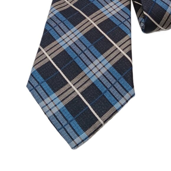 Joseph Abboud Silk Tie Men’s XL 63.5” Blue Gray Woven Plaid Soft Classic New - Picture 1 of 3